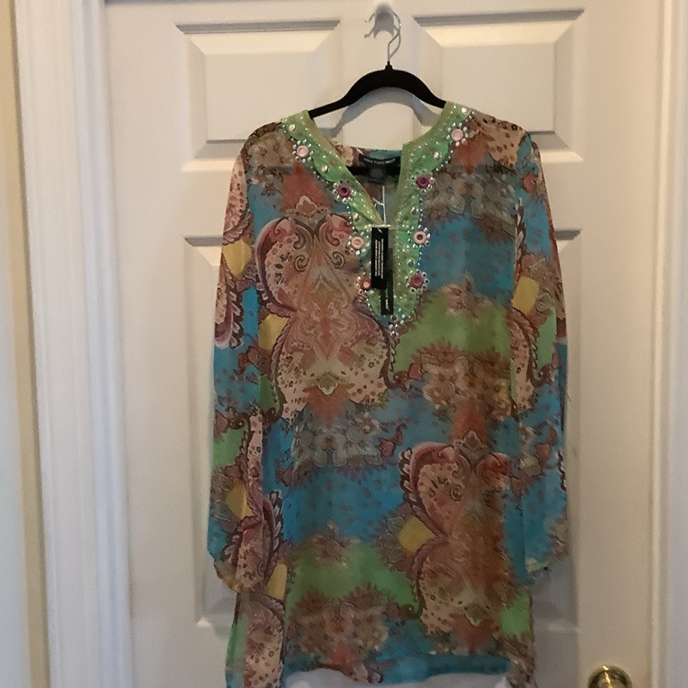 Saint Tropez West Colorful Paisley Coverup, 100% silk